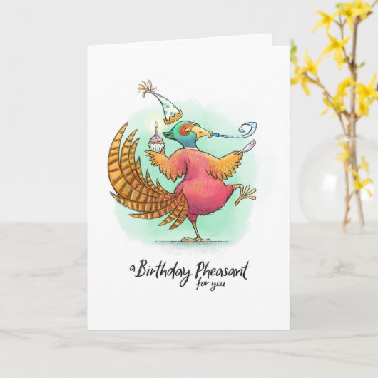 Birthday Pheasant Pun Kaart (Gele Bloem)