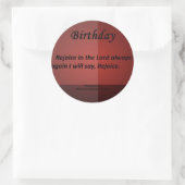 Birthday Philippians 4-4 Ronde Sticker (Tas)