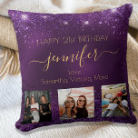 Birthday photo best friend purple names BFF Kussen<br><div class="desc">A gift from friends for a woman's 21st birthday, celebrating her life with 3 of your photos of her, her friends, family, interest or pets. Personalize and add her name, age 21 and your names. Golden colored letters. A chic feminine purple background color. The purple color is uneven. Decorated with...</div>