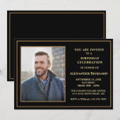 Birthday Photo Black Gold Custom Kaart (Voorkant / Achterkant)