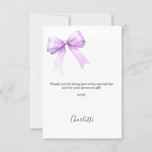 Birthday photo bow lavender bedankkaart (Achterkant)