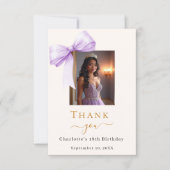 Birthday photo bow lavender ivory bedankkaart (Voorkant)