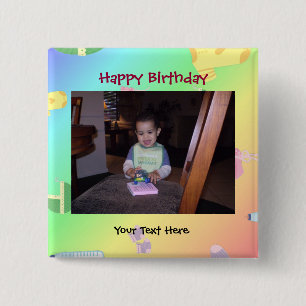 Birthday Photo Button/Pin Vierkante Button 5,1 Cm