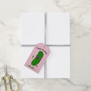 Birthday Pickle met roze bril Cadeaulabel