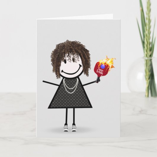 Birthday Pickleball Stick Figuur Girl Kaart (Voorkant)