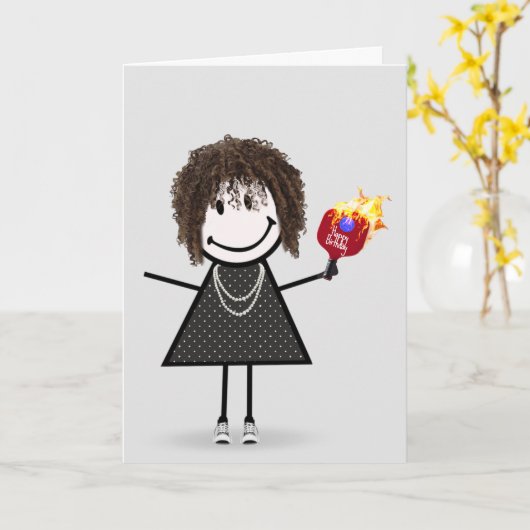 Birthday Pickleball Stick Figuur Girl Kaart (Gele Bloem)