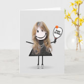 Birthday Pickleball Stick Figuur Girl Kaart (Gele Bloem)