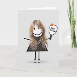 Birthday Pickleball Stick Figuur Girl Kaart