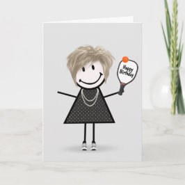Birthday Pickleball Stick Figuur Girl Kaart