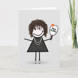 Birthday Pickleball Stick Figuur Girl Kaart