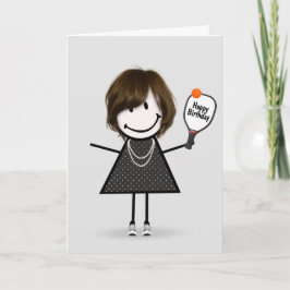 Birthday Pickleball Stick Figuur Girl Kaart