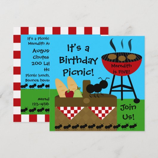 Birthday Picnic Invitations Kaart (Voorkant / Achterkant)