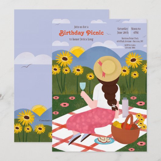 Birthday Picnic Uitnodiging (Voorkant / Achterkant)