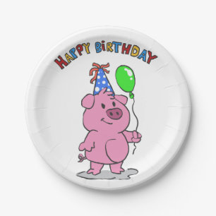 Birthday Pig cartoon achtergrondkleur kiezen Papieren Bordje