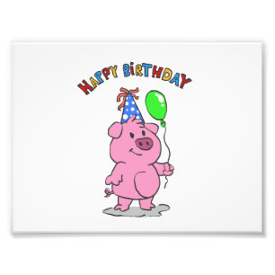 Birthday Pig cartoon choose background color Foto Afdruk