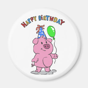 Birthday Pig cartoon   choose background color Magneet