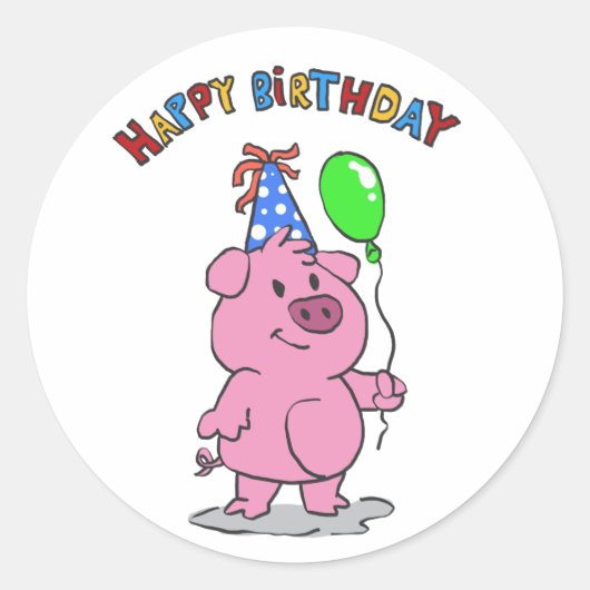 Birthday Pig cartoon | choose background color Ronde Sticker (Voorkant)