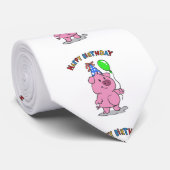 Birthday Pig cartoon | choose background color Stropdas (Opgerold)