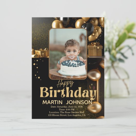 Birthday Pillow | Custom Photo Cushion Gift Kaart (Staand voorkant)
