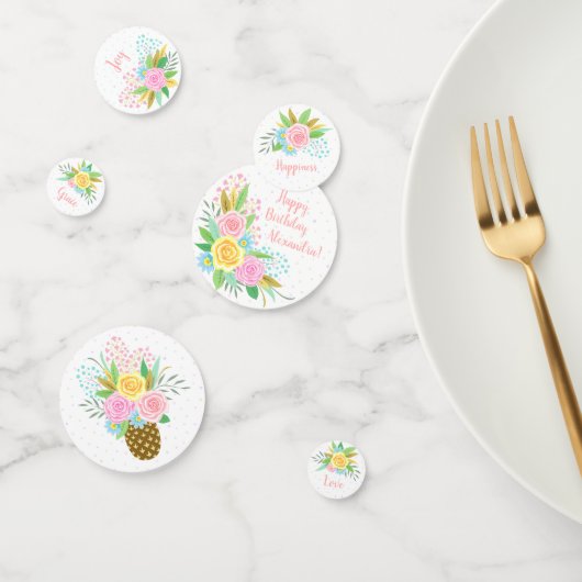 Birthday Pineapple Rozen Floral Pink Turquoise Confetti (Groep)