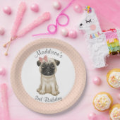 Birthday Pink Baby Girl Pug Paper Bord (Feest)