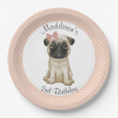 Birthday Pink Baby Girl Pug Paper Bord (Voorkant)