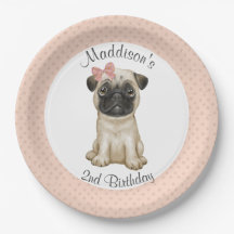 Birthday Pink Baby Girl Pug Paper Bord