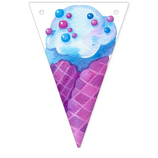 Birthday Pink Blue Ice Cream Cons Party Vlaggetjes