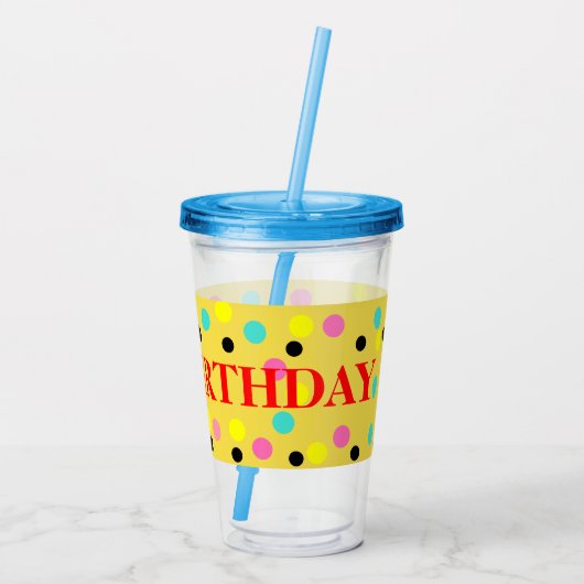 Birthday Pink Blue Yellow Polka Dots Acryl Drinkbeker (Achterkant)