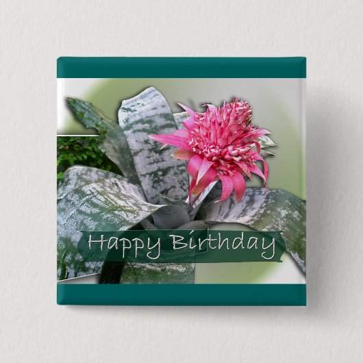 Birthday Pink Bromeliad Vierkante Button 5,1 Cm (Voorkant)