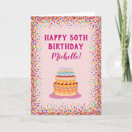 Birthday Pink Cake Colorful Confetti Celebration Kaart