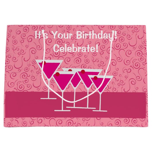 Birthday Pink Cosmo Martini Alcohol Custom Event Groot Cadeauzakje (Voorkant)