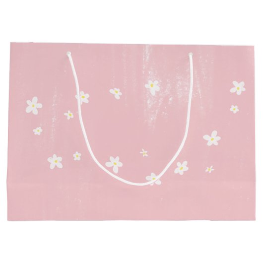 Birthday Pink Daisies Girly Sweet Simple Script Groot Cadeauzakje (Achterkant)