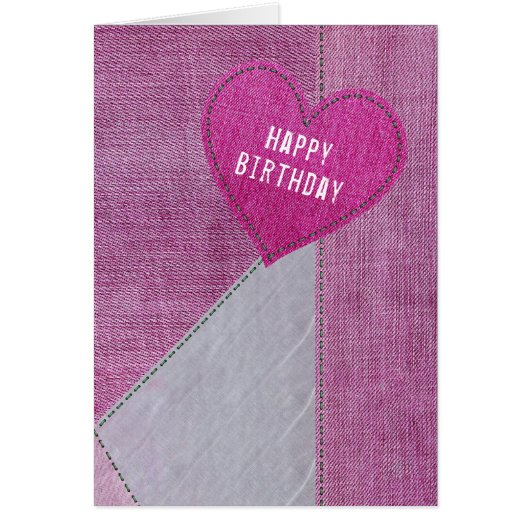 Birthday Pink Denim Heart (Voorkant)