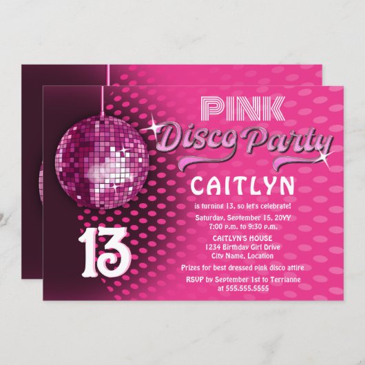 Birthday Pink Disco Party Kaart (Voorkant / Achterkant)