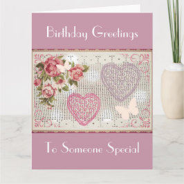 Birthday Pink Floral Decorative Art Kaart
