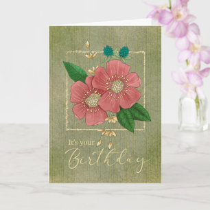 Birthday Pink Flowers met Glitter Lijst Kaart