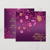Birthday Pink/Geel en Paarse bloem Uitnodiging (Voorkant / Achterkant)