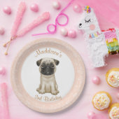 Birthday Pink Girl Baby Pug Paper Bord (Feest)