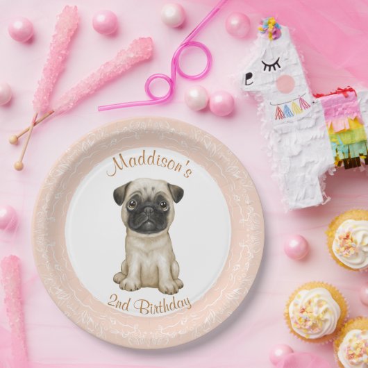 Birthday Pink Girl Baby Pug Paper Bord (Feest)