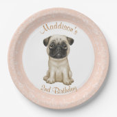 Birthday Pink Girl Baby Pug Paper Bord (Voorkant)