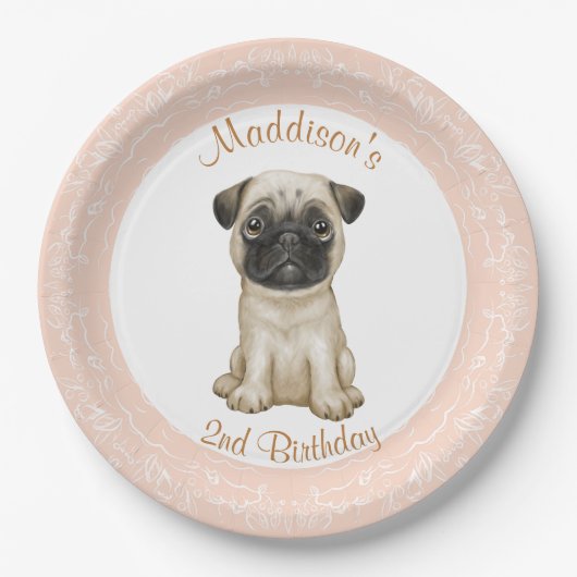 Birthday Pink Girl Baby Pug Paper Bord (Voorkant)