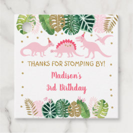 Birthday Pink & Gold Dinosaur Safari Bedankjes Labels