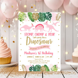 Birthday Pink & Gold Dinosaur Safari Kaart