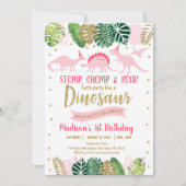 Birthday Pink & Gold Dinosaur Safari Kaart (Voorkant)