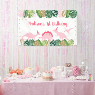Birthday Pink & Gold Dinosaur Safari Spandoek