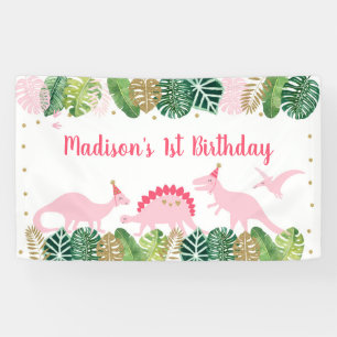 Birthday Pink & Gold Dinosaur Safari Spandoek