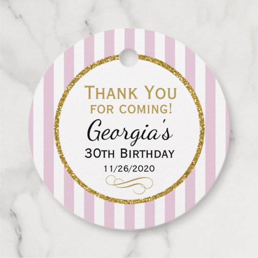 Birthday Pink Gold Stripe Hartelijk dank voor uw f Bedankjes Labels (Achterkant)