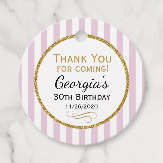 Birthday Pink Gold Stripe Hartelijk dank voor uw f Bedankjes Labels (Voorkant)