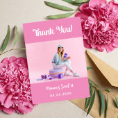 Birthday pink photo thank you card kaart